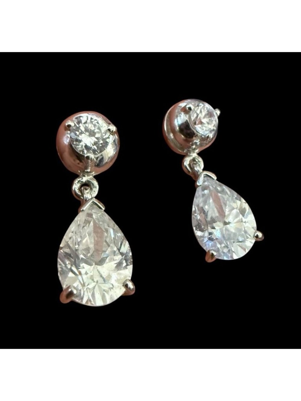 Signed 925 HC Sterling Silver Crystal Teardrop Dangle Earrings